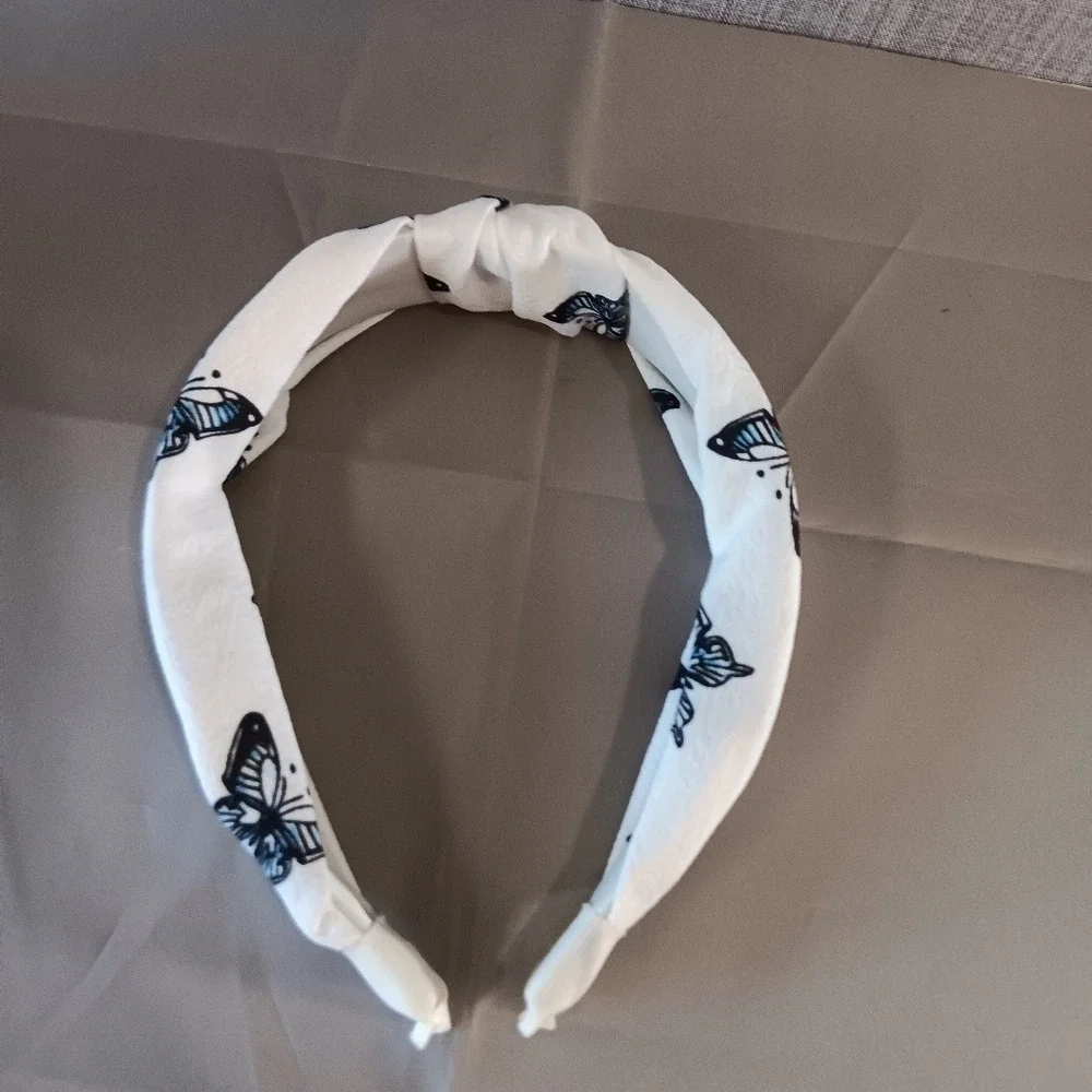 Top Knot Headband White BUTTERFLY Boho Beach Cottagecore Fairycore Dainty Whimsy